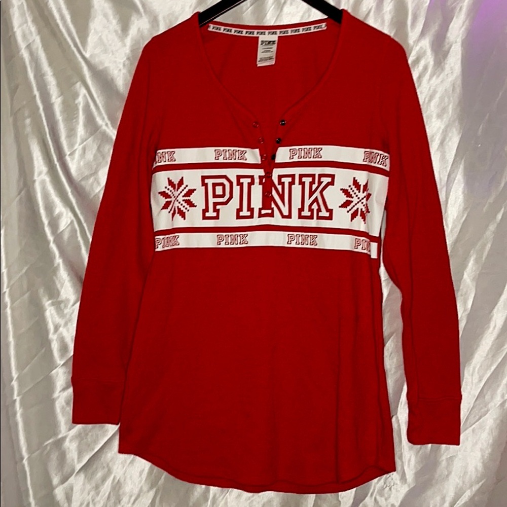 Oversized Red Long-Sleeve Pajama Shirt